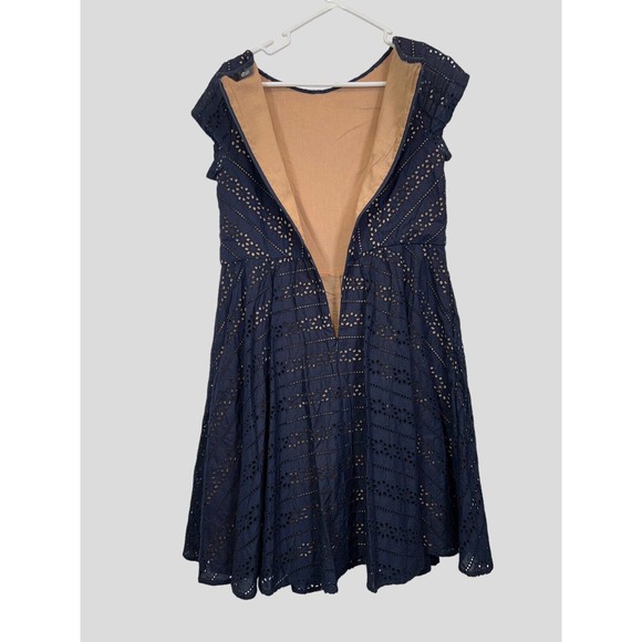eShakti Navy Blue Eyelet Dress Short Sleeve Fit& Flare Cocktail READ DESCRIPTION - Picture 9 of 14